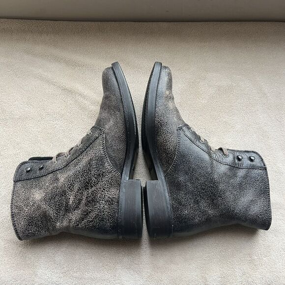 J. Crew Distressed Crackle Dark Brown Leather Lace Up Ankle Boot Women’s 7.5 - Picture 4 of 16